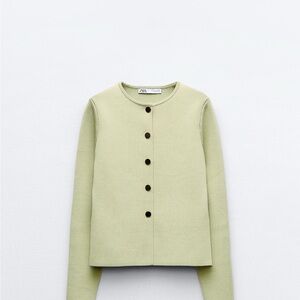 Zara pistachio Green Crew Neck Cardigan